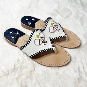 Jack Rogers Pickleball Embroidered Whipstitch Flat‎ Thong Sandals NWOT Size 9